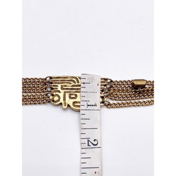 Vintage Tribal Revival Bracelet Multi Strand Chain Mask Face Gold Tone Unmarked - Picture 5 of 6